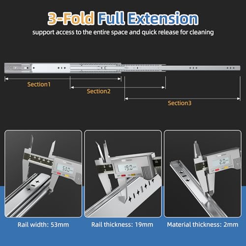 Furniware 1 Pair 18 Inch 265 lb Load Capacity Soft Close Drawer Slides - size: 18 Inch, style: Load:265 lb (Soft Close Without lock) -W:53mm
