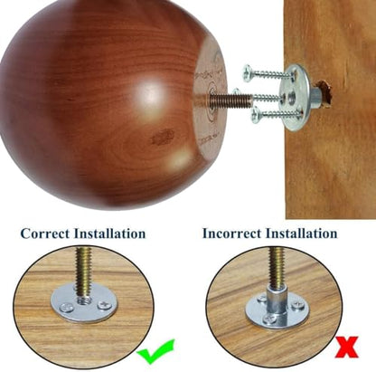 4.3 Inch Wooden Sofa Legs, Solid Wood Round Sofa Furniture Replacement Huge Bun feet, Big Wooden Feet for Cabinet/Desk/Funiture/Bookcase DIY, with Mounting Plate & Screws, 2Pcs - size: 4.3 inch Walnut