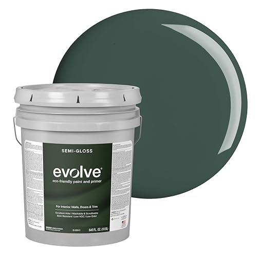 EVOLVE Interior Paint & Primer, Semi-Gloss (Green Pine), 1 Gallon – One-Coat Coverage, Excellent Hide, Low VOC, Low Odor, Washable Paint for Walls, Doors & Trim - color: Green Pine, size: 640 Fl Oz (Pack of 1)