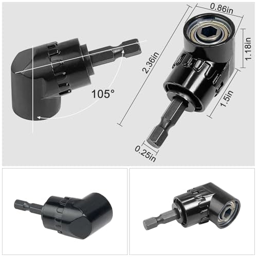 Guyuyii 90°/105° Right Angle Drill Attachment Kit and 11.8" Flex Extension - color: Black, Set of 3