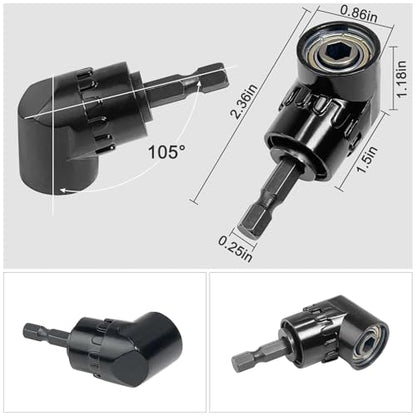 Guyuyii 90°/105° Right Angle Drill Attachment Kit and 11.8" Flex Extension - color: Black, Set of 3