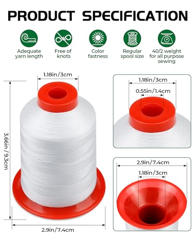 FIVEIZERO Extra Strong Upholstery Thread,White 1000 Meters Bonded Nylon Thread for Denim Leather,Craft,Machine,DIY and Home (1 Pack) CJ - color: White