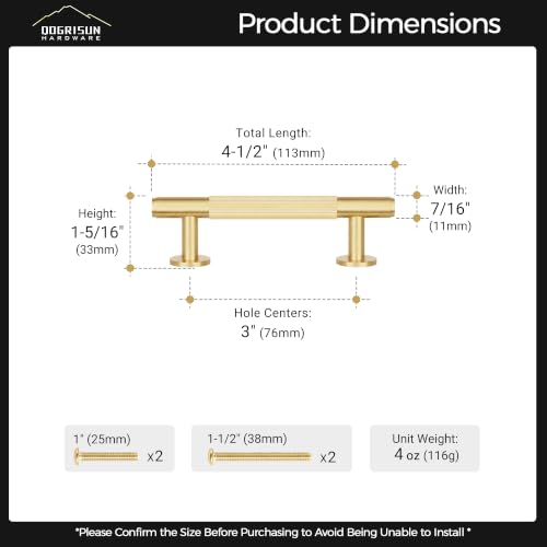 QOGRISUN 2-Pack Solid Brass Cabinet Pulls, 3-Inch Hole Center Handles - size: 3-Inch(76mm)Hole Centers Bar Pull