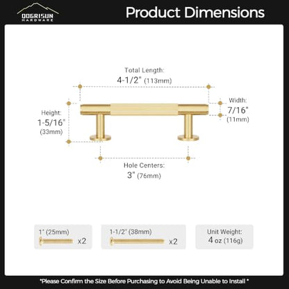QOGRISUN 2-Pack Solid Brass Cabinet Pulls, 3-Inch Hole Center Handles - size: 3-Inch(76mm)Hole Centers Bar Pull