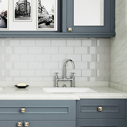 Lovdeco White Glass Subway Tile, Glass for Bathroom Kitchen Shower Backsplash Wall, 3 x 6 Inches, 4 Sq.Ft. - color: White, size: 3 x 6 Inch