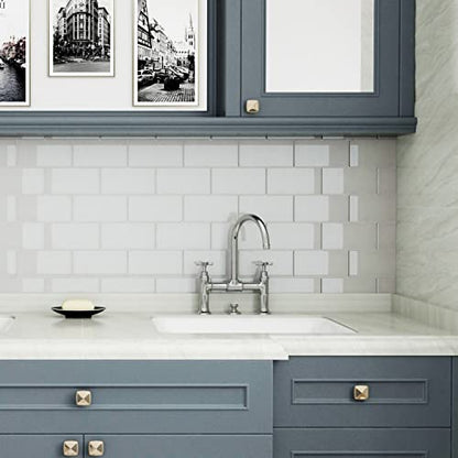 Lovdeco White Glass Subway Tile, Glass for Bathroom Kitchen Shower Backsplash Wall, 3 x 6 Inches, 4 Sq.Ft. - color: White, size: 3 x 6 Inch