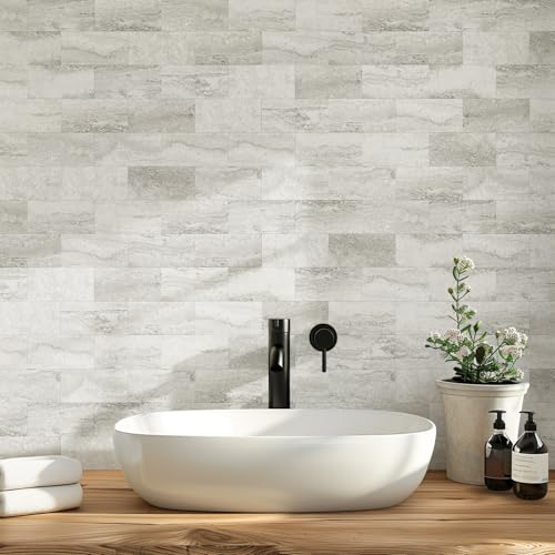Vamos Tile 100-Pack Peel and Stick Backsplash Tile,3''x6'' PVC Subway Tile - color: Beige & Grey Slate