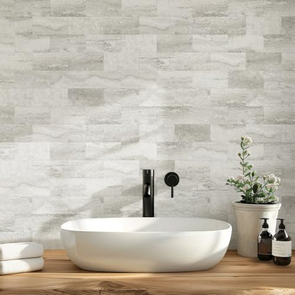 Vamos Tile 100-Pack Peel and Stick Backsplash Tile,3''x6'' PVC Subway Tile - color: Beige & Grey Slate
