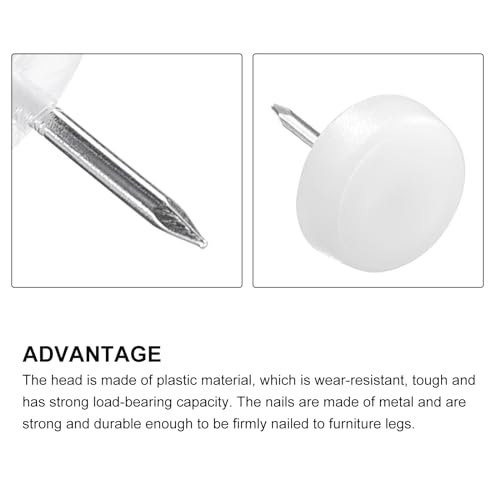 METALLIXITY Furniture Feet Nail (16mm/0.63in) 20Pcs, Plastic Round Chair Glides Sliders - for Chairs Sofa Furniture Sliders Protector Pad, White - size: 16mm/0.63in