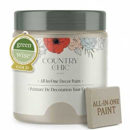 Country Chic All-in-One Chalk Paint for Furniture, Cabinets, Home Decor, Eco-Friendly, Matte Finish, Built-In Primer & Top Coat for Wood, Metal - No Wax Needed (Sunday Tea (Warm Grey), Sample (4 oz)) - - color: Sunday Tea, size: 4 Fl Oz (Pack of 1)