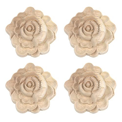 Antrader 4Pcs Unpainted Flower Shape Wood Carved Appliques Onlays,2.8x2.8in - style: Style 1
