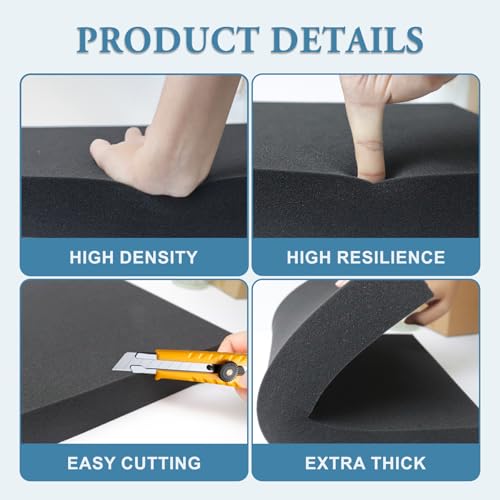 Black Polyurethane Foam Inserts for Cases, 2 Pcs 16 x 12 x 2 Inch, Cuttable Packing Padding for Tool Box, Camera, Crafts and Storage - size: 16x12x2inch