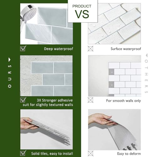 STICKGOO 10-Sheet Backsplash Peel and Stick Subway Tile(Thicker Design) - color: Gray