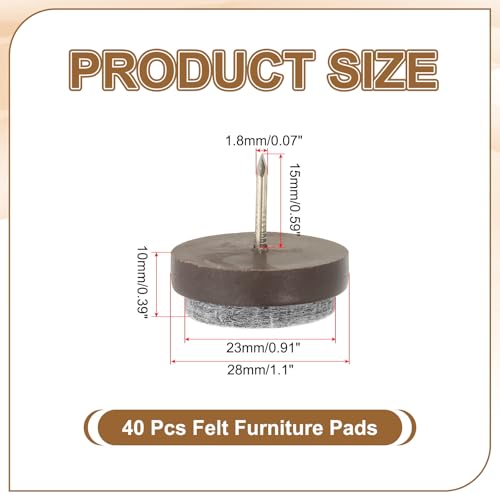PATIKIL 28 mm Nail-on Felt Pads 40Pcs Round Felt Furniture Sliders Brown - color: Brown, size: 28 mm