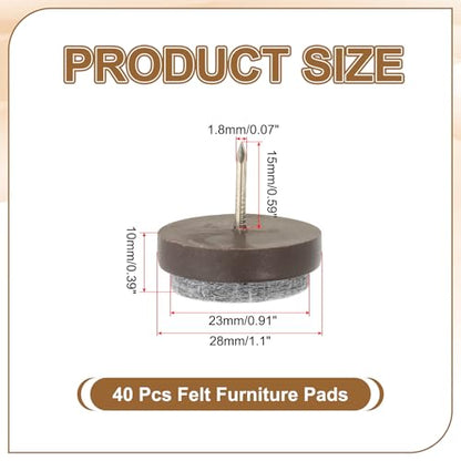 PATIKIL 28 mm Nail-on Felt Pads 40Pcs Round Felt Furniture Sliders Brown - color: Brown, size: 28 mm