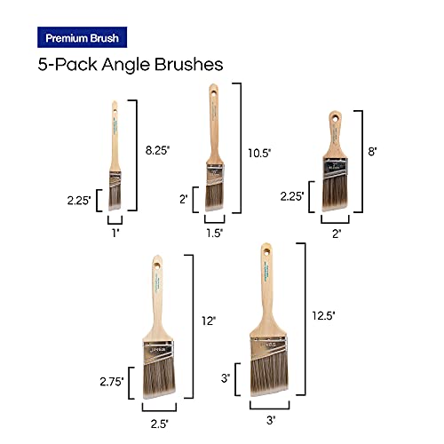 Pro Grade Angle Paint Brushes, Paint Brush Set for Trim & Walls, 5 Pc