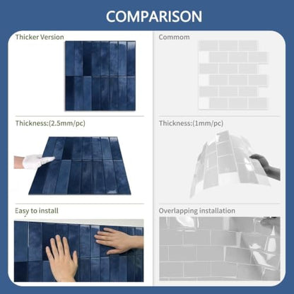 10 Sheets Upgraded Thicker Design Subway Tile Peel and Stick Backsplash - color: Blue