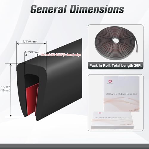 Edge Trim, 1/8" (3mm) Rubber Edge Trim, Black Color, 20Ft - size: Size1/8"(Fit 7/64"~5/32"), L20'