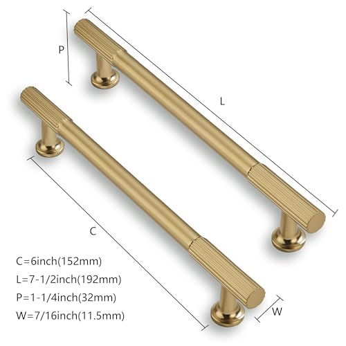 2 Pack 6 Inch(152mm) Hole Center Brushed Brass Cabinet pulls Kitchen Handles Solid Heavy Duty Brushed GoldCabinet Pull Kitchen Hardware - color: Brushed Brass, size: 6 Inch(152mm)Hole Center