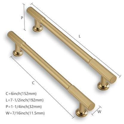 2 Pack 6 Inch(152mm) Hole Center Brushed Brass Cabinet pulls Kitchen Handles Solid Heavy Duty Brushed GoldCabinet Pull Kitchen Hardware - color: Brushed Brass, size: 6 Inch(152mm)Hole Center