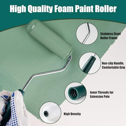 Paint Roller Kit, 19 Pack, 4"2" Small Foam Roller, Paint Brush