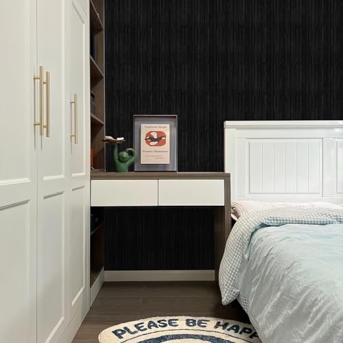 Black Grasscloth Peel and Stick Wallpaper Texture Contact Paper 15.7" X 120" Self-Adhesive Linen Removable Wallpaper Cabinets Counter Top Liners - color: Black, size: 15.7" x 120"