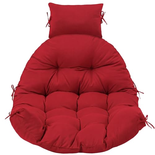 Tudomro Red Waterproof Egg Chair Cushion with Pillow Filling 2.58 kg Replacement Rocking Wicker Chair Cushion 48" x 32" High Back Hanging Swing Hammock Pad Thicken for Outdoor Patio Garden - color: Red