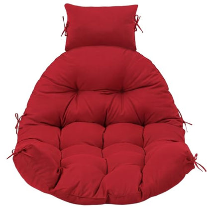 Tudomro Red Waterproof Egg Chair Cushion with Pillow Filling 2.58 kg Replacement Rocking Wicker Chair Cushion 48" x 32" High Back Hanging Swing Hammock Pad Thicken for Outdoor Patio Garden - color: Red