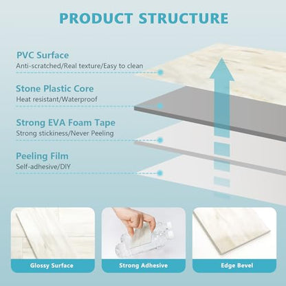 Vamos Tile 100-Piece Glossy Wooden Marble Grain Peel and Stick Backsplash Tile,3''x6'' PVC Subway Tile with White Grout, Stick on Backsplash for Kitchen/Bathroom/Fireplace - color: Wooden Marble Grain