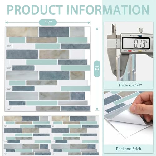 Arttown Peel and Stick 3D Wall Backsplash, 10-Sheet, 12" × 12" Blue Gray - color: Blue/Gray, size: 10PC 12"x12"