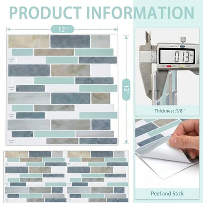 Arttown Peel and Stick 3D Wall Backsplash, 10-Sheet, 12" × 12" Blue Gray - color: Blue/Gray, size: 10PC 12"x12"