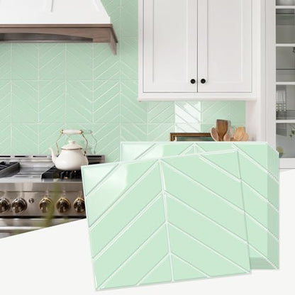 STICKGOO Herringbone Peel and Stick Backsplash, Light Green, 10 Sheets - color: Light Green, size: Pack of 10