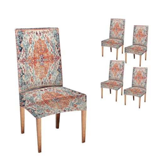 Mrcrypos Dining Chair Cover Ethnic Boho Southwest Orange Blue Washable Chair Covers Set of 4 Spandex Kitchen Parsons Removable Seat Protector for Home Kitchen Party - color: Mutli11, size: 4