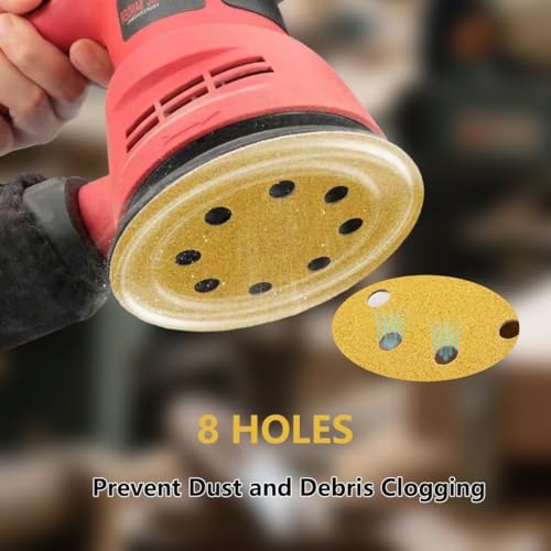 105 PCS 5 Inch Sanding Discs, 60/80/120/150/220/320/400 Grit 8-Hole, Round Hook and Loop Sandpaper for Random Orbital Sander (Mixed Grits-105) - size: Mixed Grits-105
