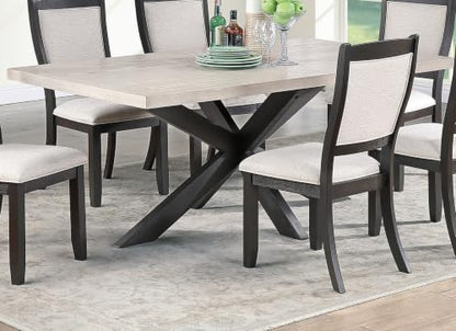 7-Piece Dining Set with 6 Upholstered Side Chairs, Antique Black - color: Antique Black,light Beige