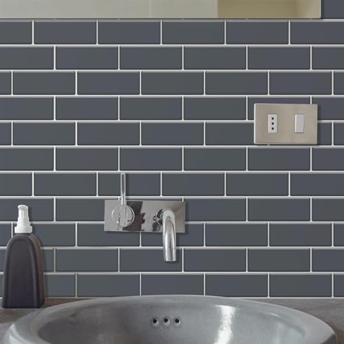 WALPLUS Premium 12 Sheets Peel and Stick Kitchen Backsplash Tile Stickers Self Adhesive Stick on Subway Tile 12" x 6" Bathroom Backsplash Water Heat Resistant 3D Wall Tiles Dark Gray Glossy - color: Dark Gray, size: 12" x 6"_12-SHEET
