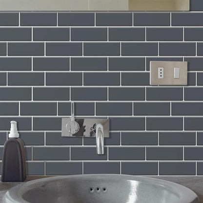 WALPLUS Premium 12 Sheets Peel and Stick Kitchen Backsplash Tile Stickers Self Adhesive Stick on Subway Tile 12" x 6" Bathroom Backsplash Water Heat Resistant 3D Wall Tiles Dark Gray Glossy - color: Dark Gray, size: 12" x 6"_12-SHEET