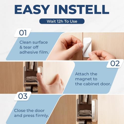 10 Pack Ultra-Thin Magnetic Cabinet Door Catch, No-Drill Adhesive
