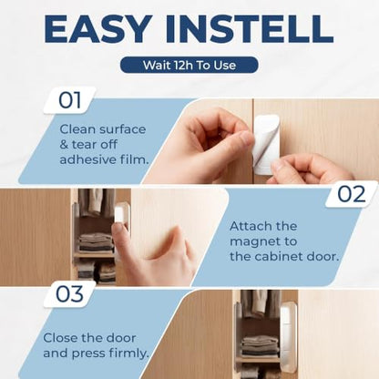 10 Pack Ultra-Thin Magnetic Cabinet Door Catch, No-Drill Adhesive