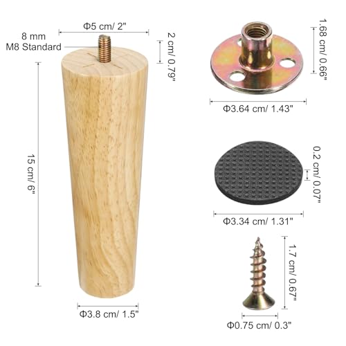 uxcell 4 Pack Furniture Legs, 6 Inch Round Wood Legs, Replacement Chair Feet for Couch Sofa Chair Bed Dresser Cabinet - size: 6 inch