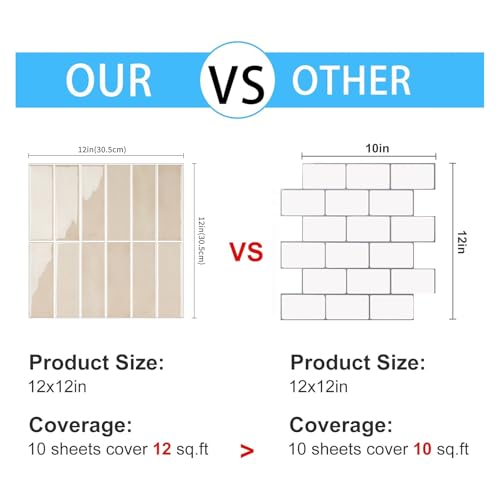 Peel and Stick Tile，New Upgrade Thicker Design Self Adhesive 12" x 12" Large Premium Peel and Stick Backsplash for Kitchen (Beige). - color: Beige