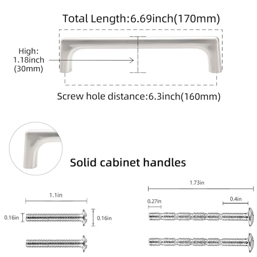 10 Pack 6.3 inch Brushed Satin Nickel Kitchen Cabinet Handles - color: Brushed Satin Nickel, size: 6-1/4 inch Hole Center