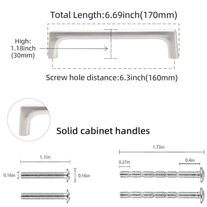 10 Pack 6.3 inch Brushed Satin Nickel Kitchen Cabinet Handles - color: Brushed Satin Nickel, size: 6-1/4 inch Hole Center