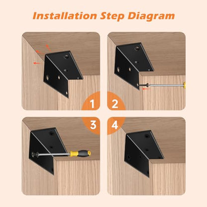 2x4 Corner Brackets for Wood, Heavy Duty L Brackets 90 Degree,4 Pack - size: Black-4pcs