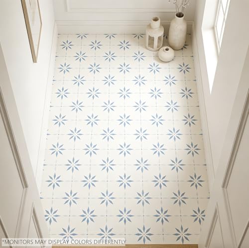 Peel and Stick Floor Tile, 7.9"x7.9" Vinyl Flooring for Bathroom Kitchen, Waterproof Non-Slip Durable Self-Adhesive Easy DIY Removable - color: blue white