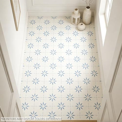Peel and Stick Floor Tile, 7.9"x7.9" Vinyl Flooring for Bathroom Kitchen, Waterproof Non-Slip Durable Self-Adhesive Easy DIY Removable - color: blue white
