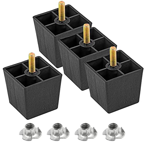 4pcs Plastic Square Legs 2" with T-Nuts, M8-1.25 Thread Bolt - size: 2 Inch, M8-1.25 Metric Thread Bolts