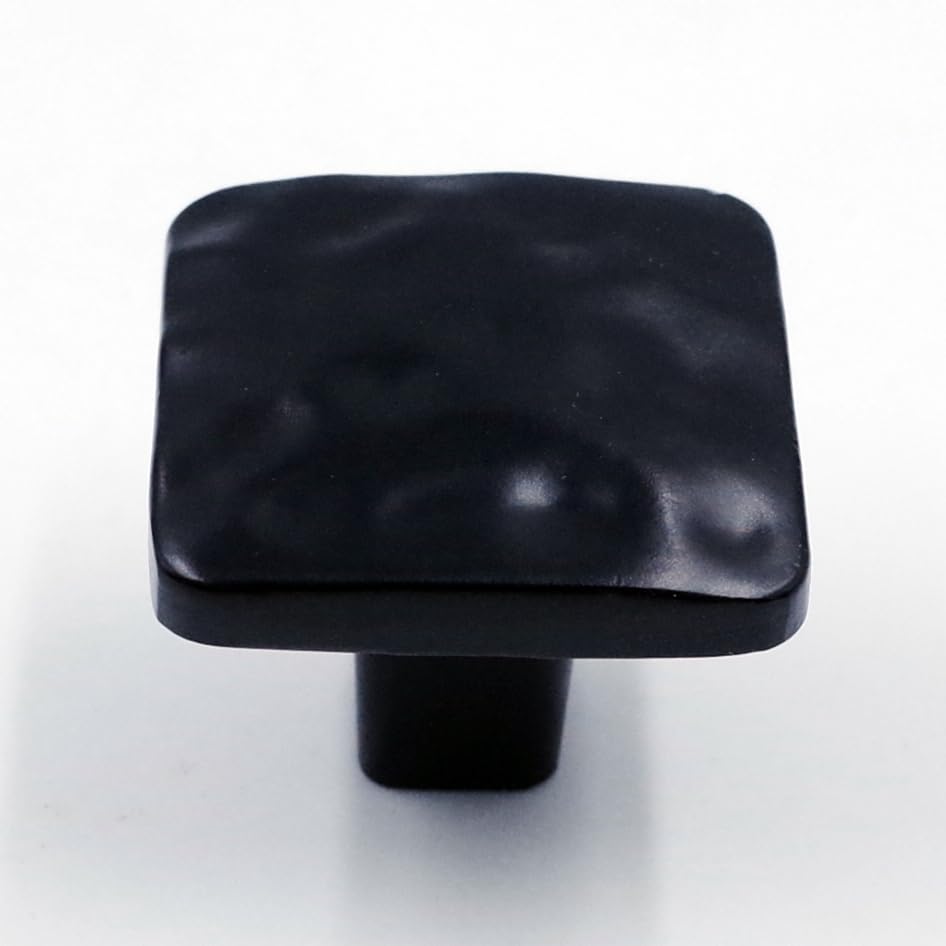Jetland Square Hammered Cabinet Knobs - 6-Pack, Flat Black, 1-1/4" Knobs, Rustic Solid Cast Square Knobs for Dresser Nightstand Furniture, HT0612030 - color: Flat Black, size: 1-1/4" Knobs