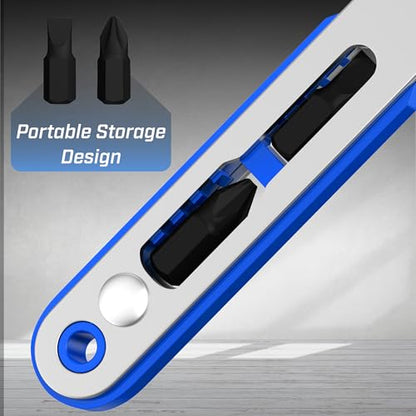 Bates- Mini Ratchet Wrench, 1/4" Magnetic 90 Degree Screwdriver, Blue, Low Profile Right Angle Screwdriver for Tight Spaces - color: Blue, size: 1 pcs