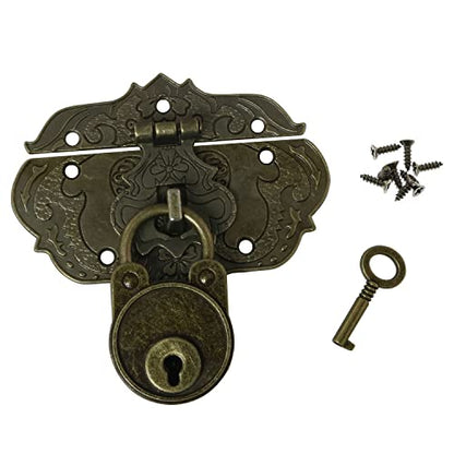 Antique Bronze Embossing Decorative Brass Hasp Clasp Latch Lock with Screws Furniture Decoration